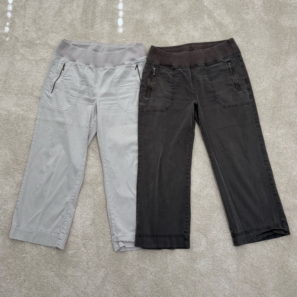 2 Pair Orvis Ladies Size 12 Pull-On Capri Pants Putty & Olive Comfort Waist